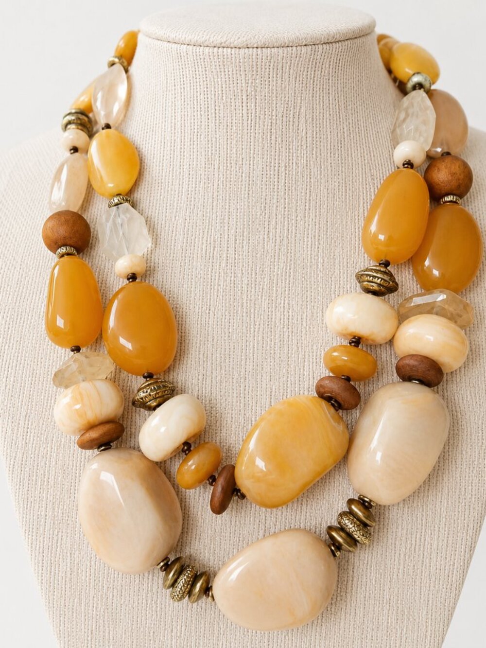 CHICO'S Multi-Strand Amber & Cream Colored Beaded Necklace